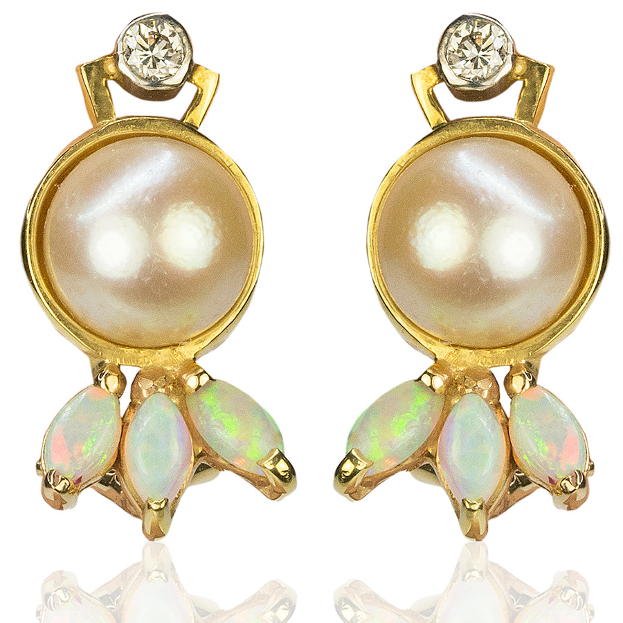 18k Opal & Diamond Earrings