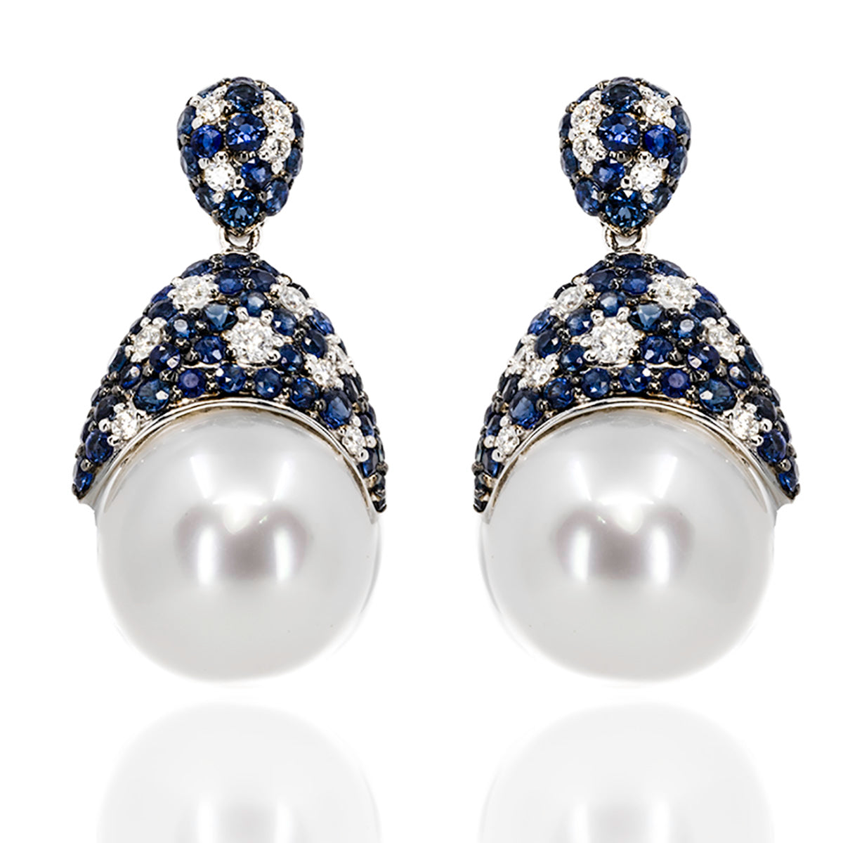 South Sea Pearl & Sapphire Earrings