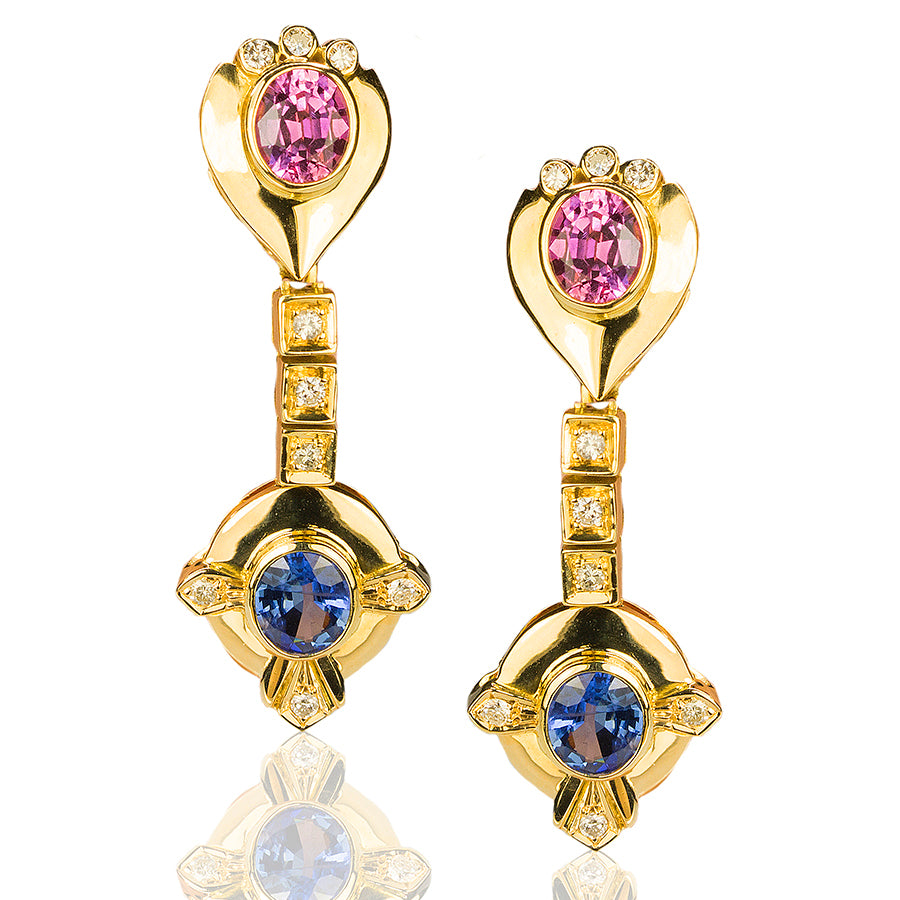 18k Pink & Blue Sapphire Earrings