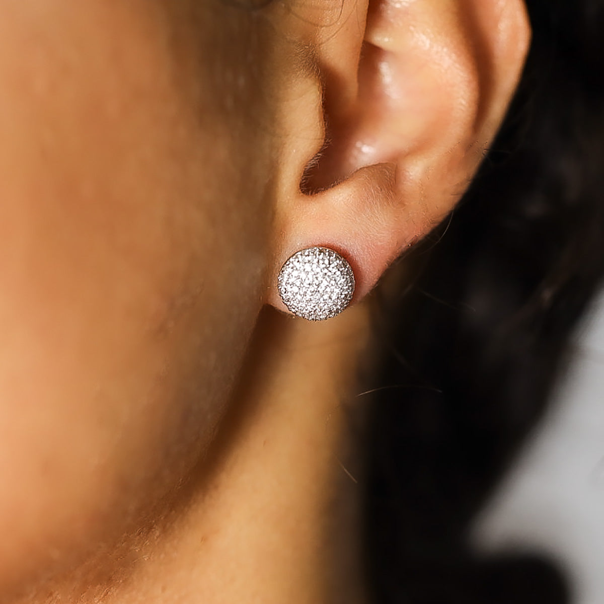 18k Pave Diamond Button Earrings