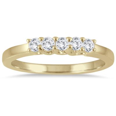 14k Band with 5 round diamonds weighing 0.52 carats, 3.25g